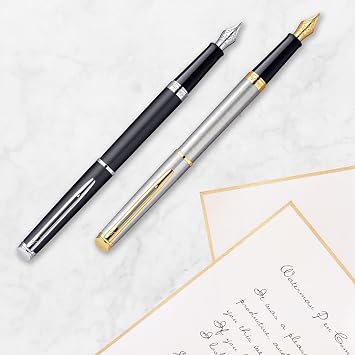 Waterman Hémisphère Fountain Pen | Stainless Steel with 23k Gold Trim | Fine Nib | Blue Ink | Gift Box