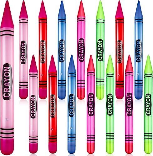Juego de 15 crayones inflables de neón de 43.3 pulgadas de alto, grandes crayones gigantes, decoración de cumpleaños para niños, recuerdo de fiesta,