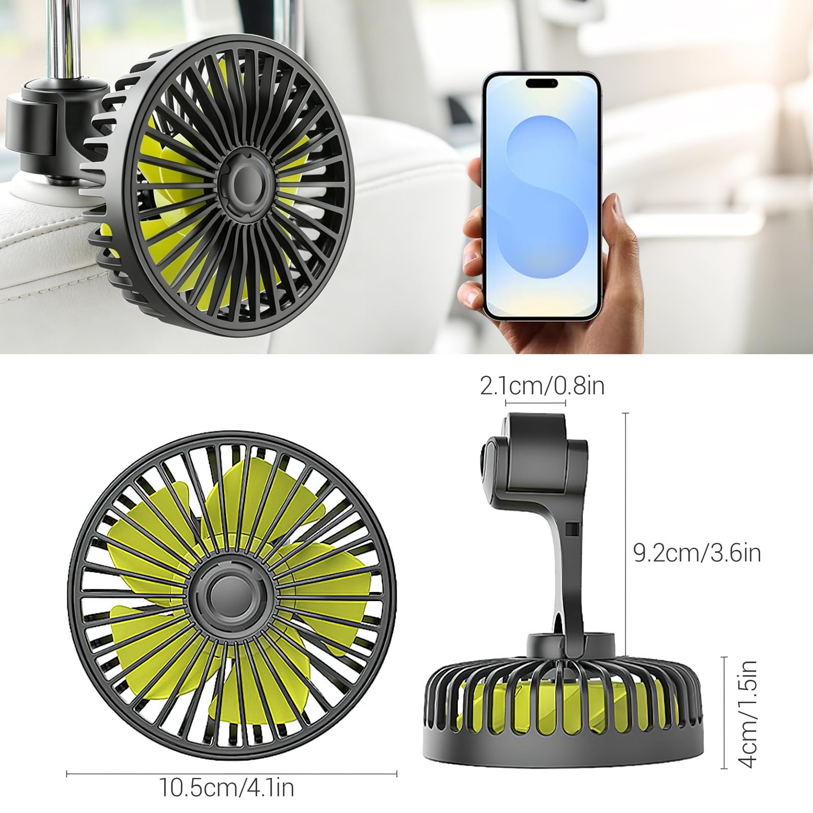 Ventilateur de voiture USB, rotation 360°, 3 vitesses, ventilation USB pour siège arrière, mini ventilateur pour camion 12V, camping-car, bateau et caravane