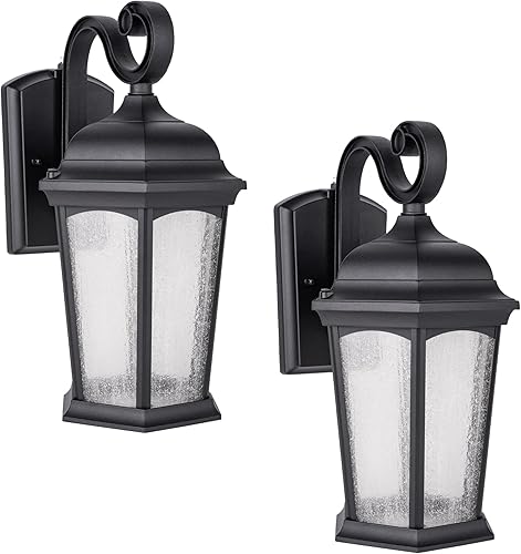 Miniatura 8 de CORAMDEO Luz LED para porche con sensor de anochecer a amanecer y acabado de bronce y vidrio semillado, ideal para puerta delantera, garaje y patio,