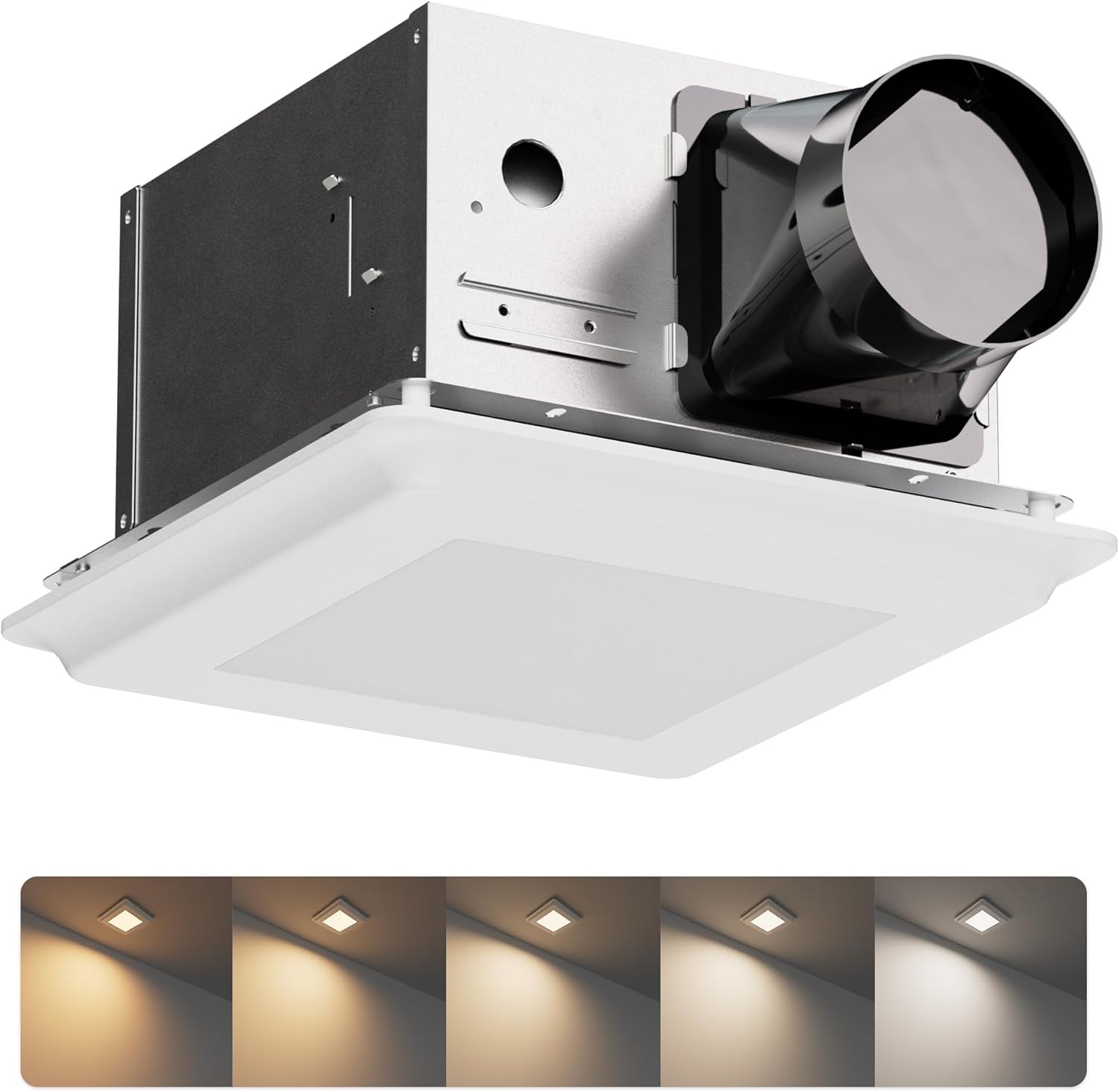 2 In 1 Bath Fan With LED Light, 25W Ceiling Mount Ventilation Fan and Light Combo for Bathroom and Home, 100CFM, 120V, 1000LM, 5CCT Seletable, Dimmable & Wet Rated, ETL Certified 100CFM with Light