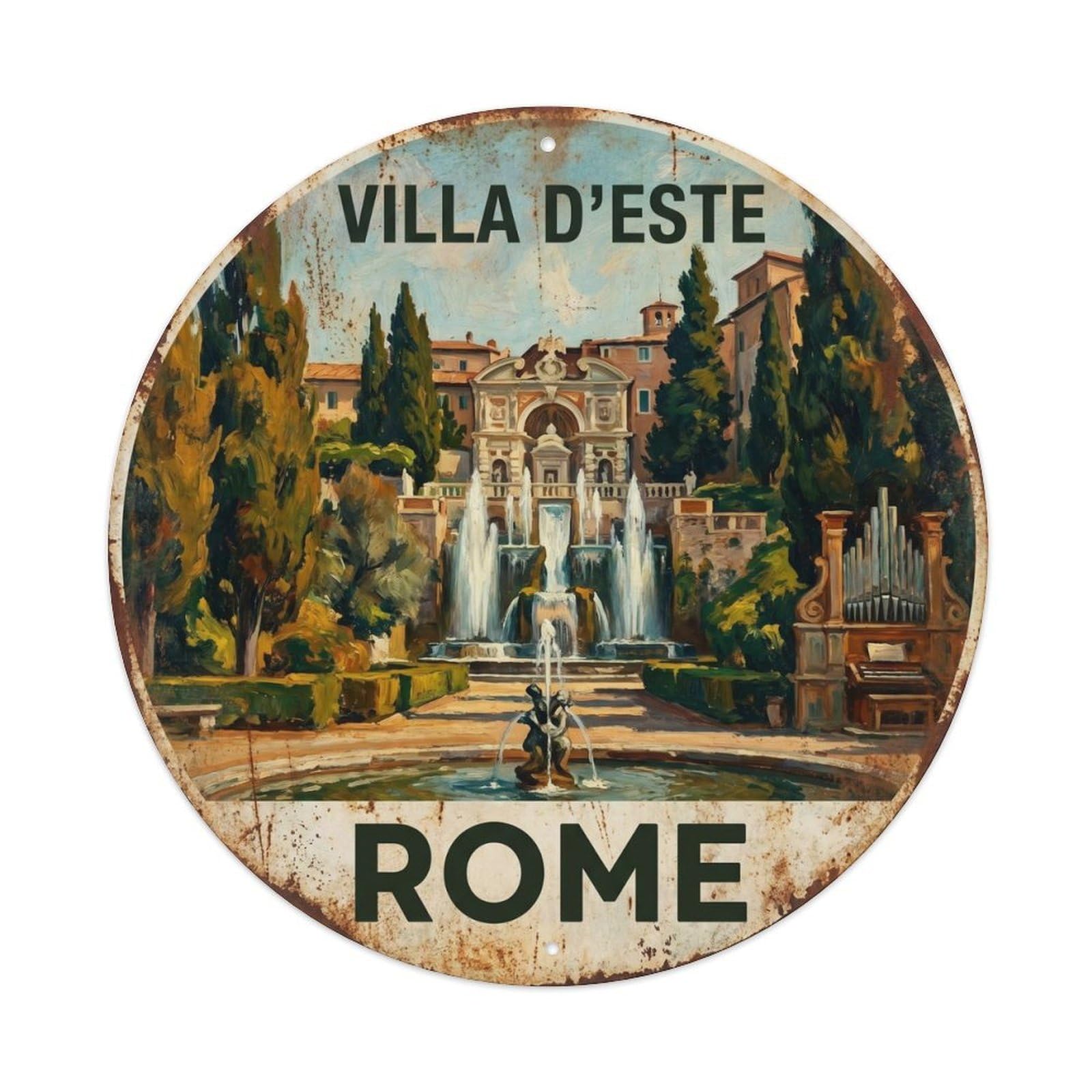 Classic Rome Italy Villa D Este Roman Heritage Travel Metal Tin Sign