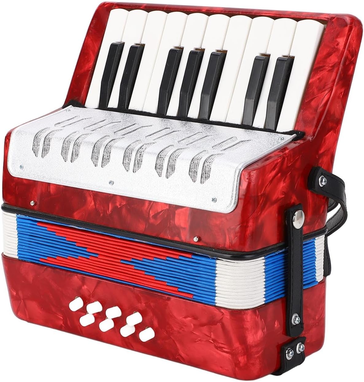 Mini Accordion 17 Key 8 Bass Piano Accordion Musical Instrument for Beginners Students (Red)