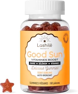 Lashilé Beauty - Gummies Solaire - Autobronzant Préparateur & Accélére le bronzage - Good Sun - Complément Alimentaire Solaire -Vitamine E & A Bêta-carotène - Cure 1 mois 60 Gummies