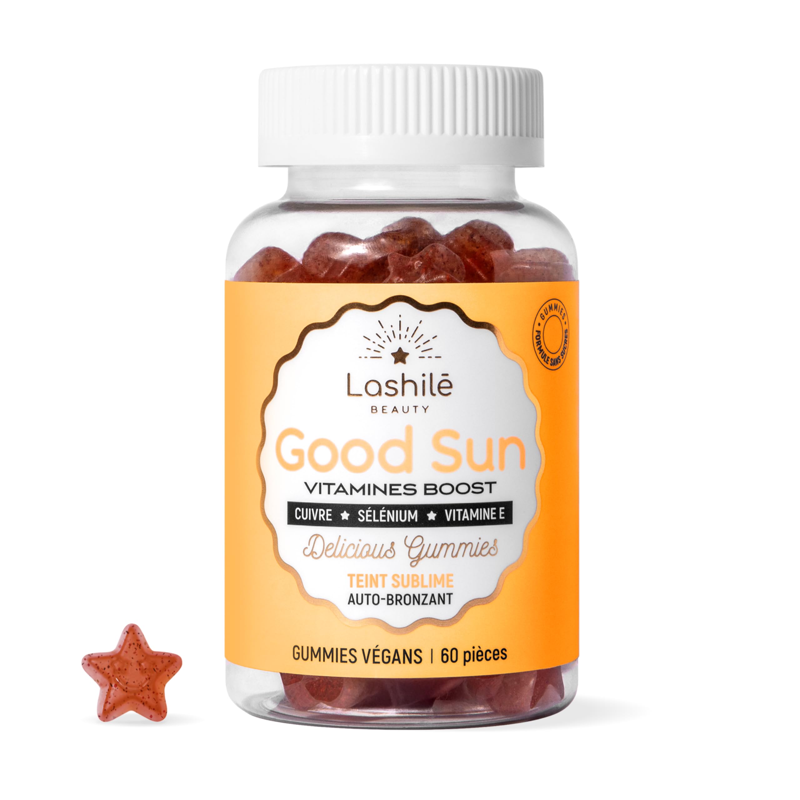Lashilé Beauty - Gummies Solaire - Autobronzant Préparateur & Accélére le bronzage - Good Sun - Complément Alimentaire Solaire -Vitamine E & A Bêta-carotène - Cure 1 mois 60 Gummies