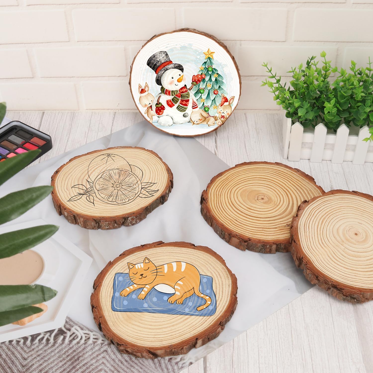 24 PCS Unfinished Wood Slices for Centerpieces, 6.3-7 Inch Natural Wood Slices with Tree Bark Pine and Wood Rounds Discs for DIY Crafts, Centerpieces, Art & Decor