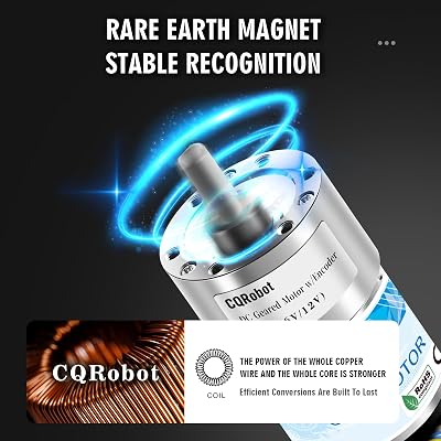 CQRobot 6.25:1 Metal DC Geared-Down Motor 37Dx65L mm 6V/12V with 64 CPR Encoder and Bracket. 6V-7W-800RPM-1.7 kg.cm(24 oz.in), 12V-12W-1600RPM-3.0 kg.cm(42 oz.in), D-Shaped Output Shaft 16mm.