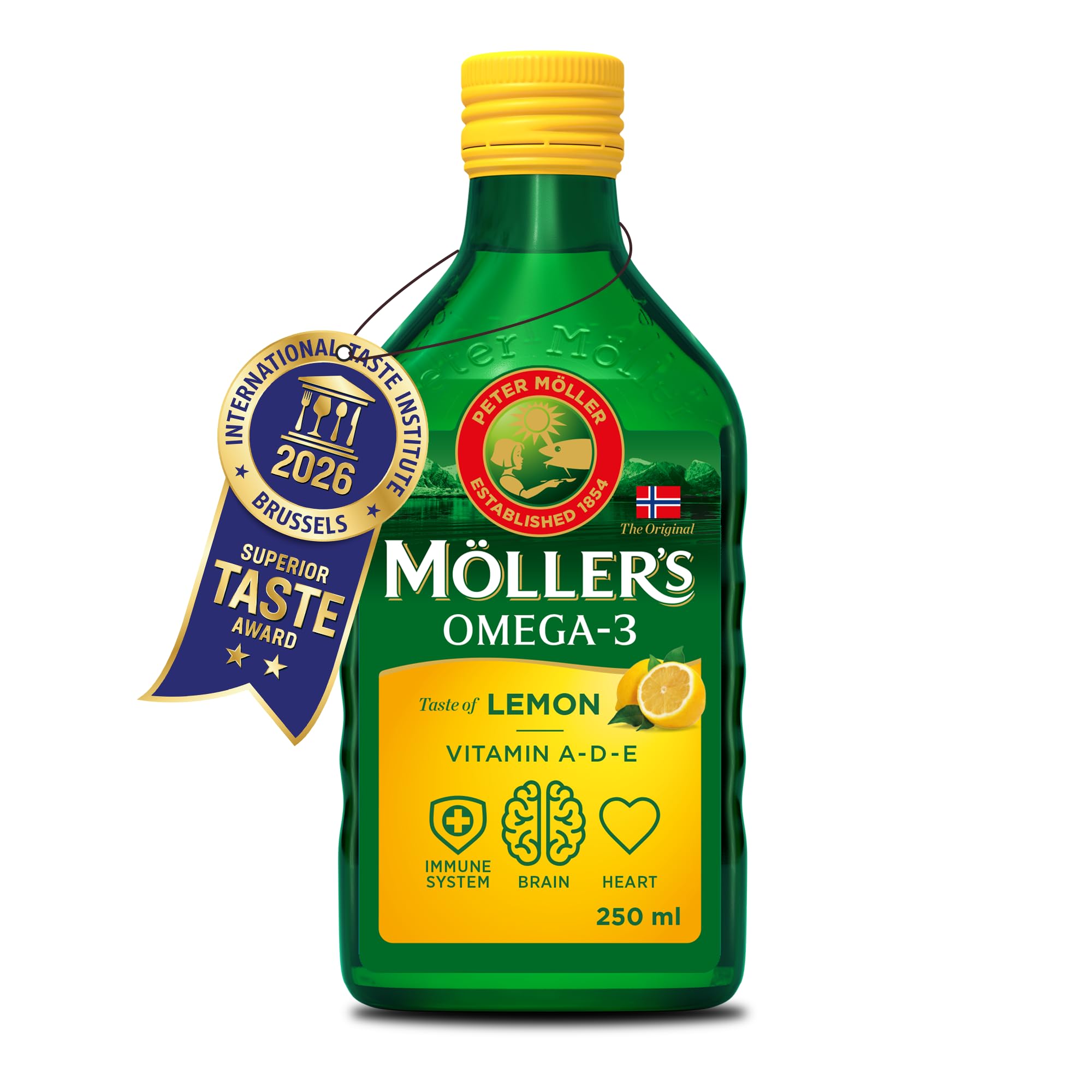 Möller's Omega 3 Lebertran Öl | Nordic Omega 3 Nahrungsergänzung mit EPA, DHA, Vitamin A, D, E | Superior Taste Award | Hochreiner natürlicher | 165 Jahre alte Marke | Zitrone | 500 ML