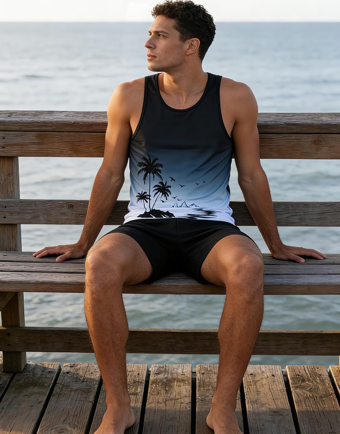 Idgreatim Mens Hawaiian Tank Tops 3D Graphic Summer Beach Sleeveless T Shirt - Image 3