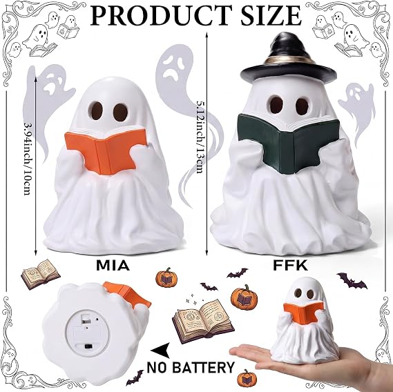 Fumete 2 Pcs Halloween Decorations Indoor - Light Up Reading Ghost Couple