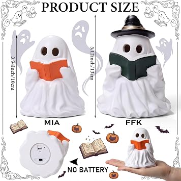 Fumete 2 Pcs Halloween Decorations Indoor - Light Up Reading Ghost Couple