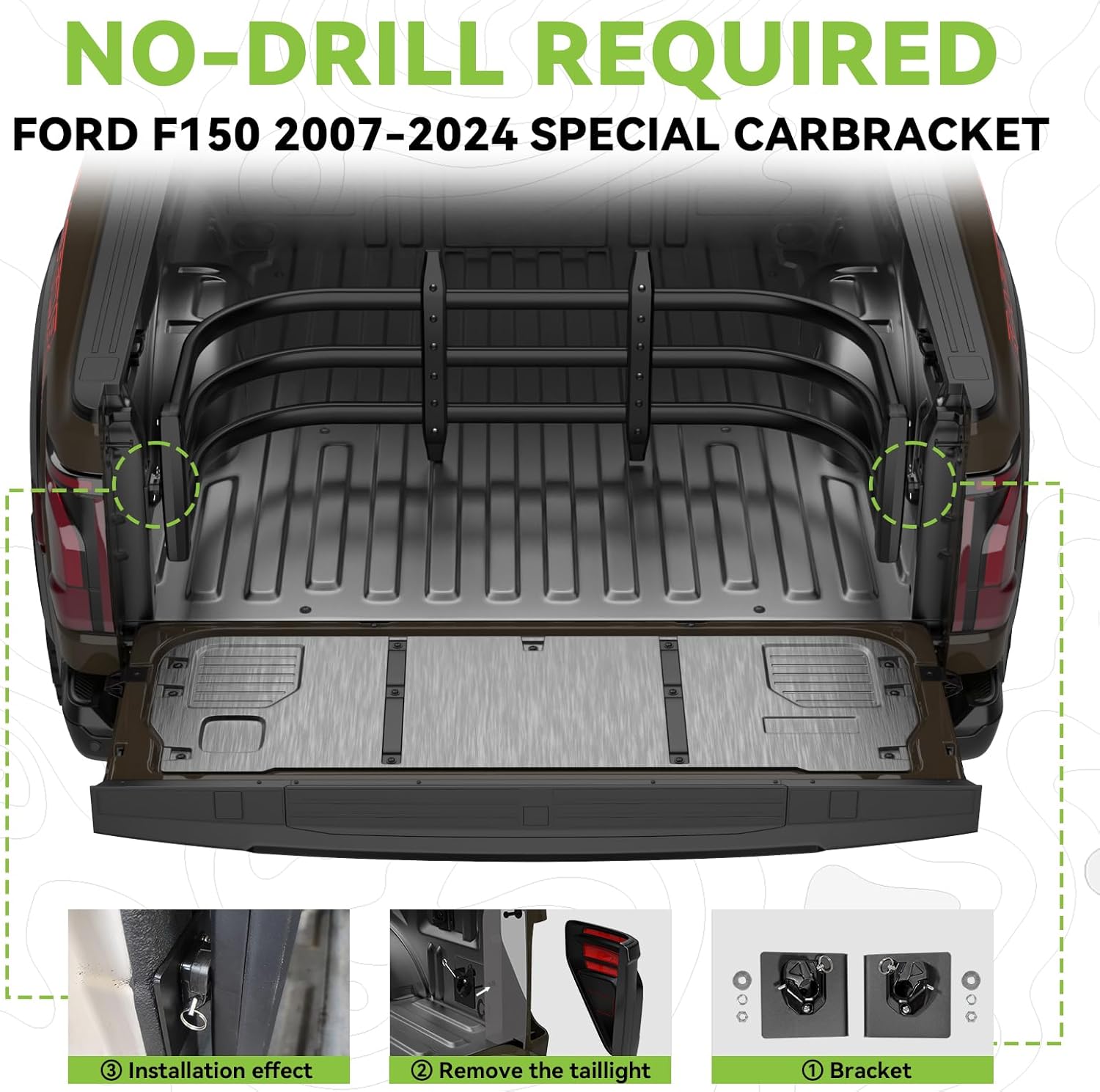 Rear view of a truck with the tailgate down, showing the area where the bed extender will be installed.
