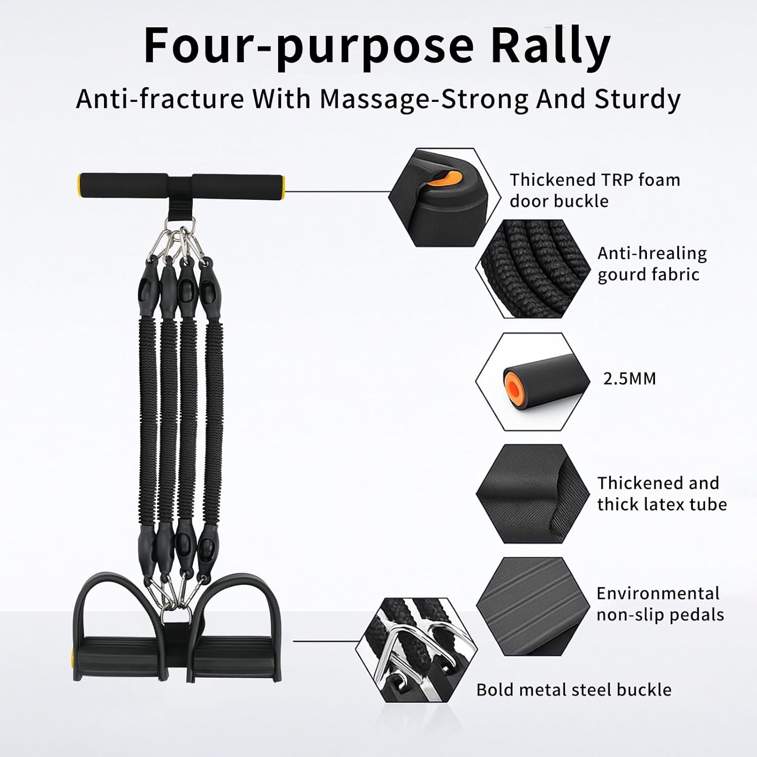 Multifunction Tension Rope, 2 Tubes Stretch Yoga Pedal Tension Strap, Adjustable Resistance, Tension Rope Fitness Equipment