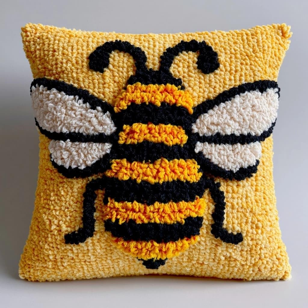 AxiangziK Latch Hook DIY Pillow Kit,Bee Cushion Cover 43X43Cm