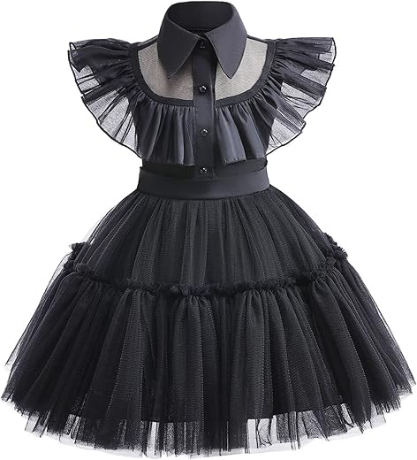PURFEEL Girls Black Party Dress Kids Black Fancy Dress up costume