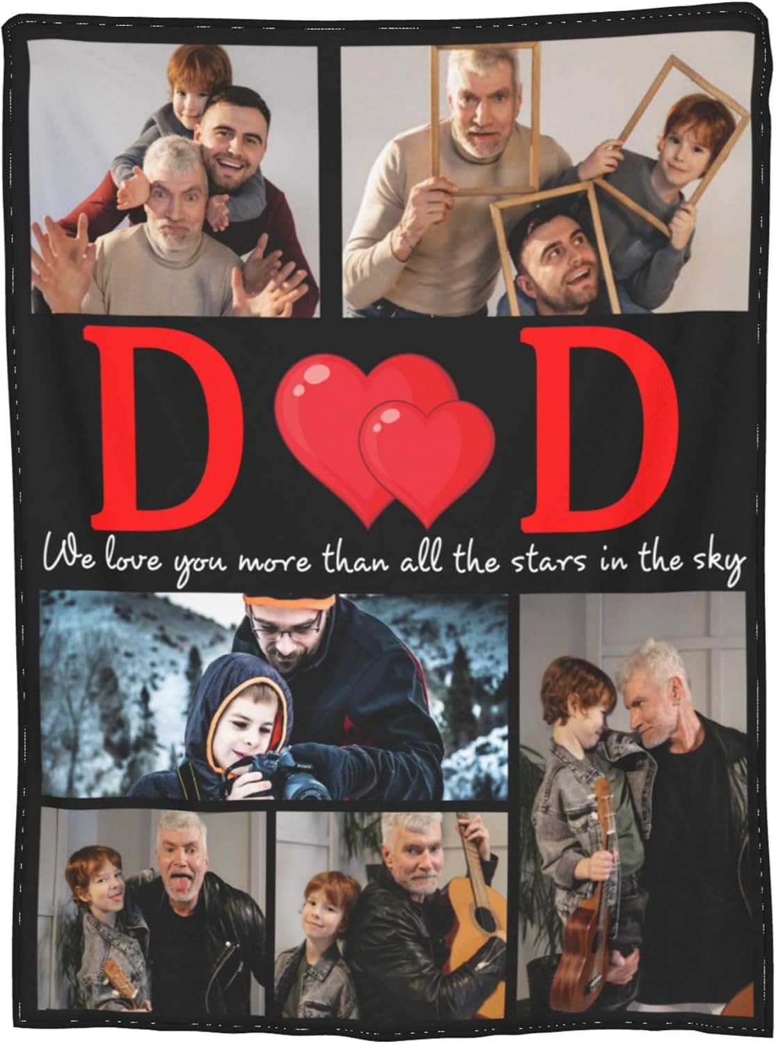 Custom Blanket with Text Picture Collage Customized Throw Blankets, Birthday Anniversary Wedding Personalized Christmas Couples Gifts for Girlfriend, I Love You Dad, 5 Photos, W70 xL90