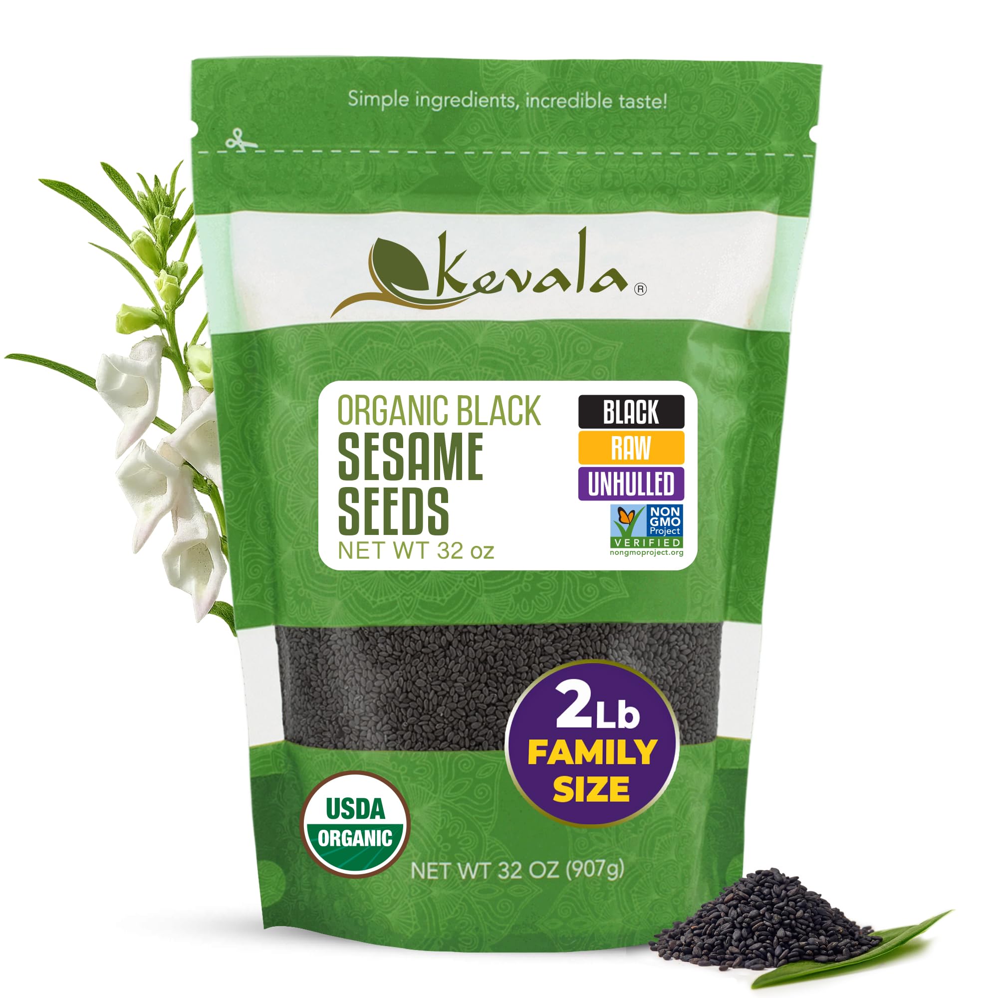 Kevala - Organic Raw Black Sesame Seeds 16 Oz.