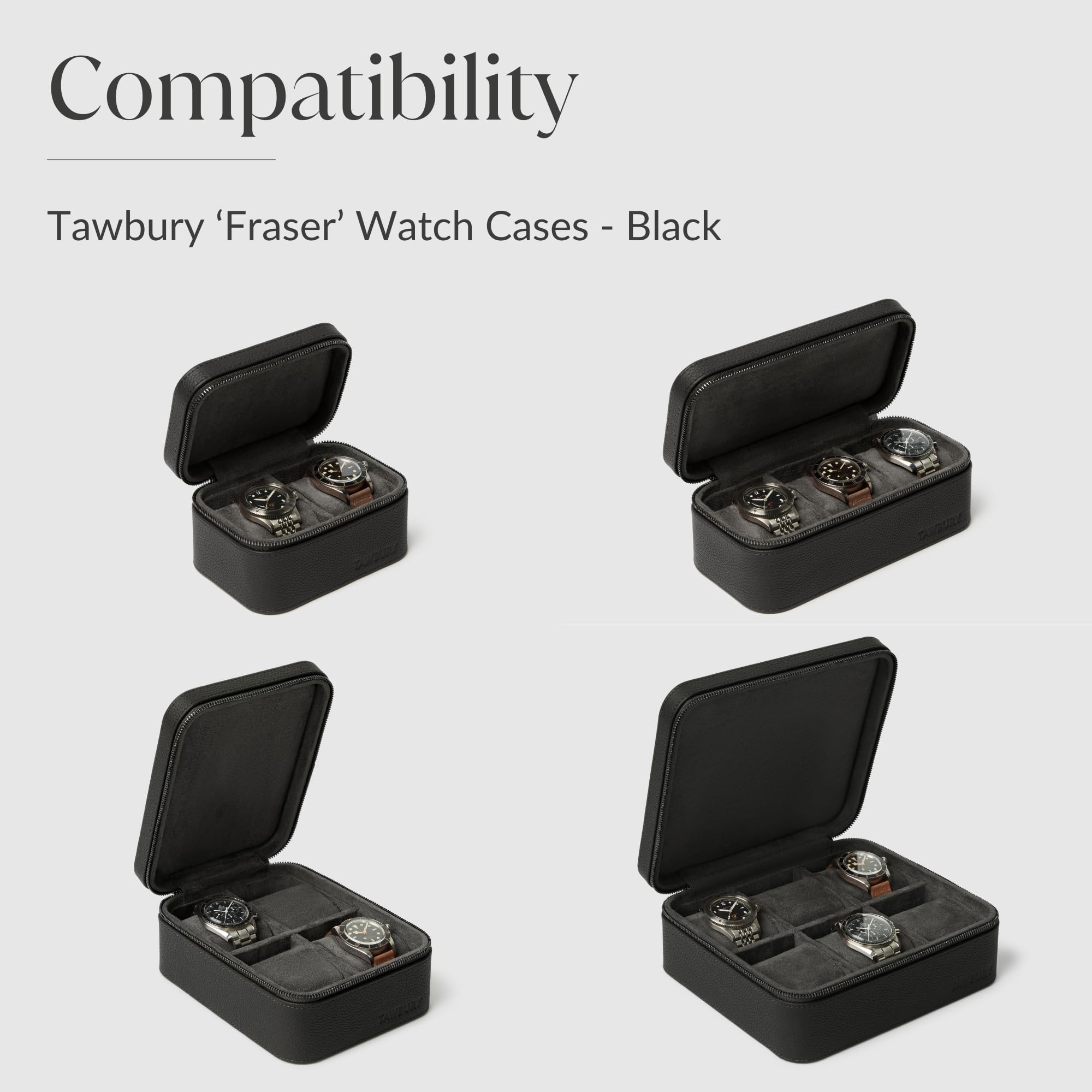 TAWBURY Fraser - Confezione da 6 piccoli cuscini di ricambio per le nostre custodie Fraser in pelle nera, cuscini a forma di "M" progettati per adattarsi a polsi da 14,5 cm a 17 cm (nero/carbone)