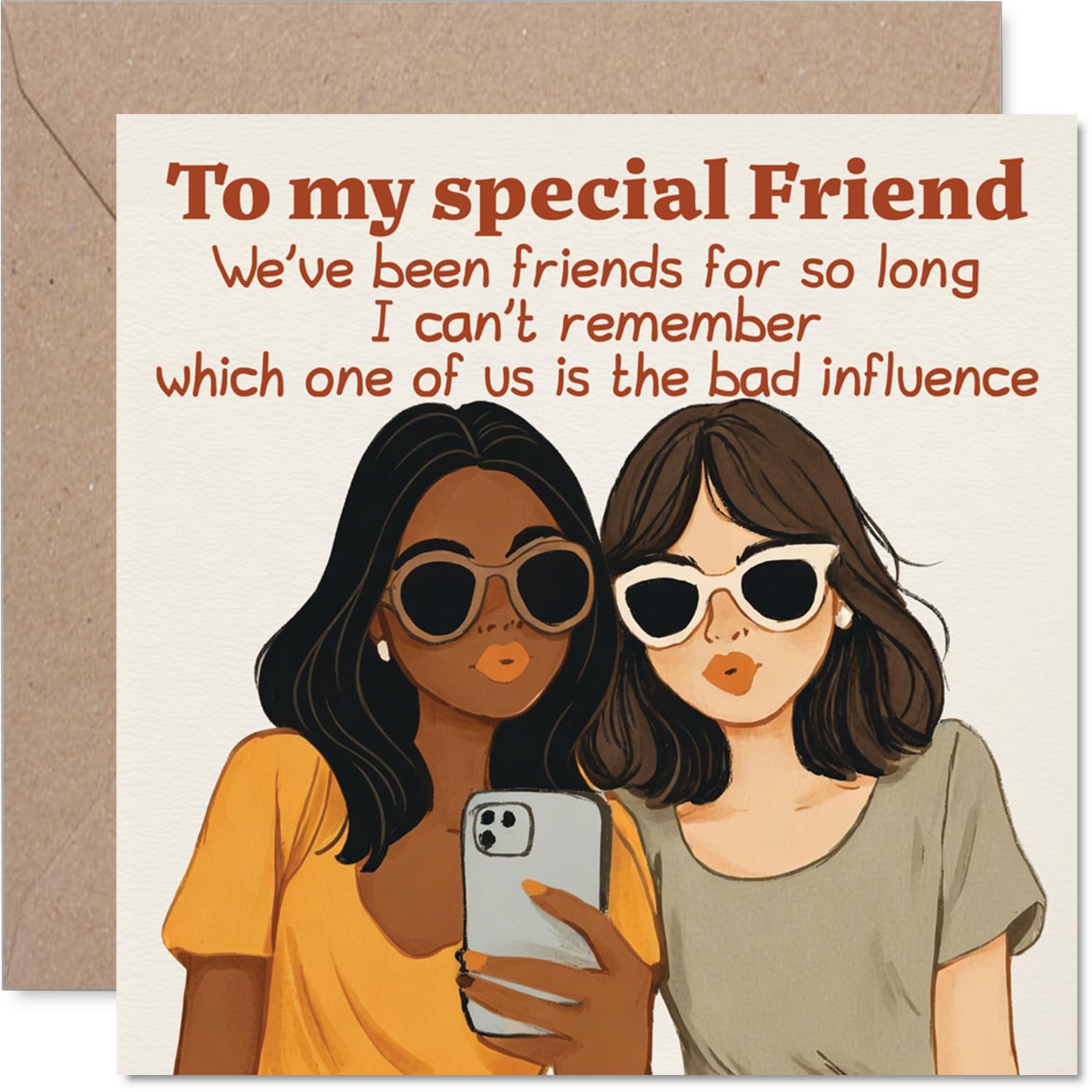 Funny Birthday Card - Partners in Mischief - Two Friends in Sunglasses Snapping a Selfie - Perfect for a Laugh and a Grin - 145mm Square, Envelope Included