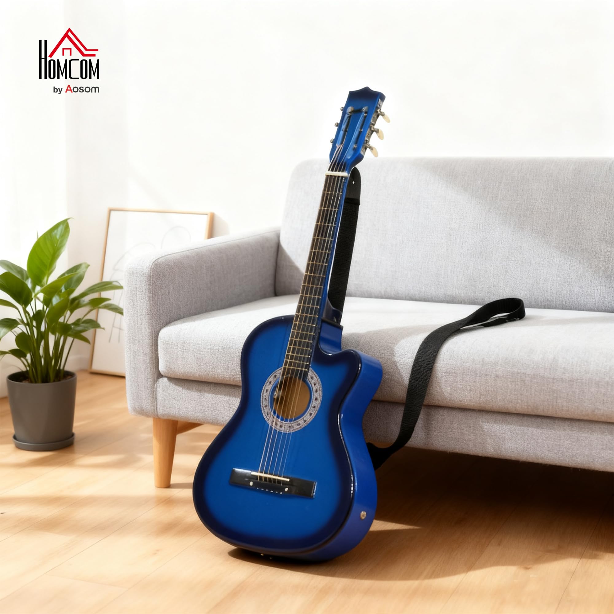 HOMCOM Chitarra elettroacustica kit con custodia tracolla corde plettri cavo blu nero