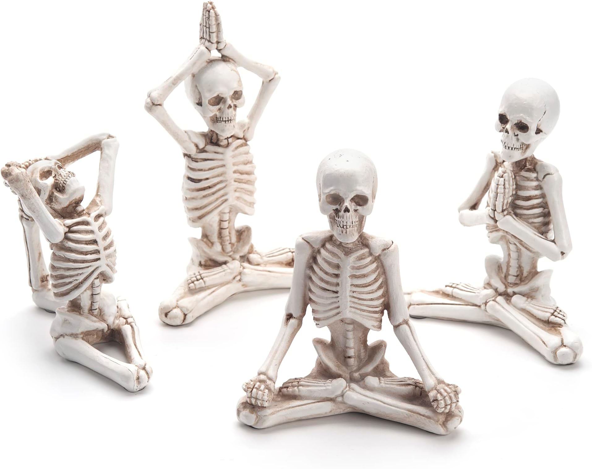 CESTATIVO Skeleton Yoga Figurines for Home Decor, 4 Pcs Resin Statues Spiritual Meditation Sculptures for Bookshelf Table Countertop Decor