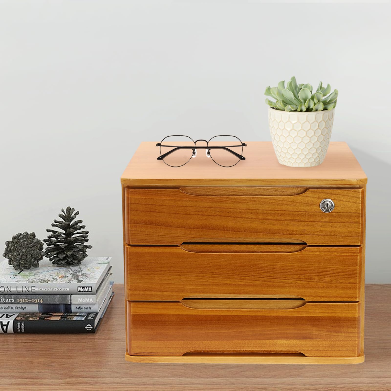 Organizer per letteratura in legno con cassetti, armadietto da scrivania per articoli per la casa, organizer per cassetti a 3 livelli per ufficio, scuola o uso domestico