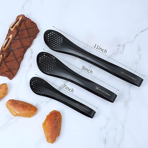 Miniatura 3 de MSY BIGSUNNY Pinzas de cocina para bufé, juego de 3 pinzas de metal para ensalada (color negro, 7 pulgadas, 9 pulgadas y 11 pulgadas)