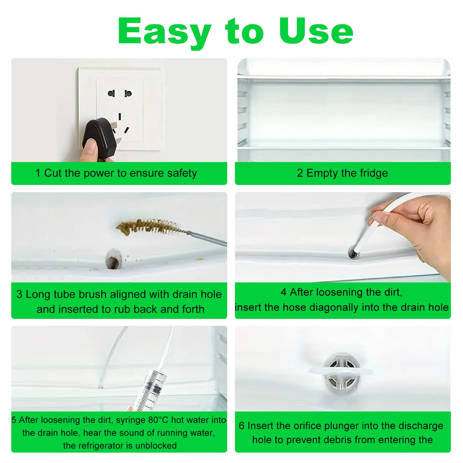 8 herramientas de limpieza de drenaje de refrigerador, kit de limpiador de línea de agua para refrigerador, incluye limpiador de cepillo de tubo largo, compañero de línea de agua para refrigerador,
