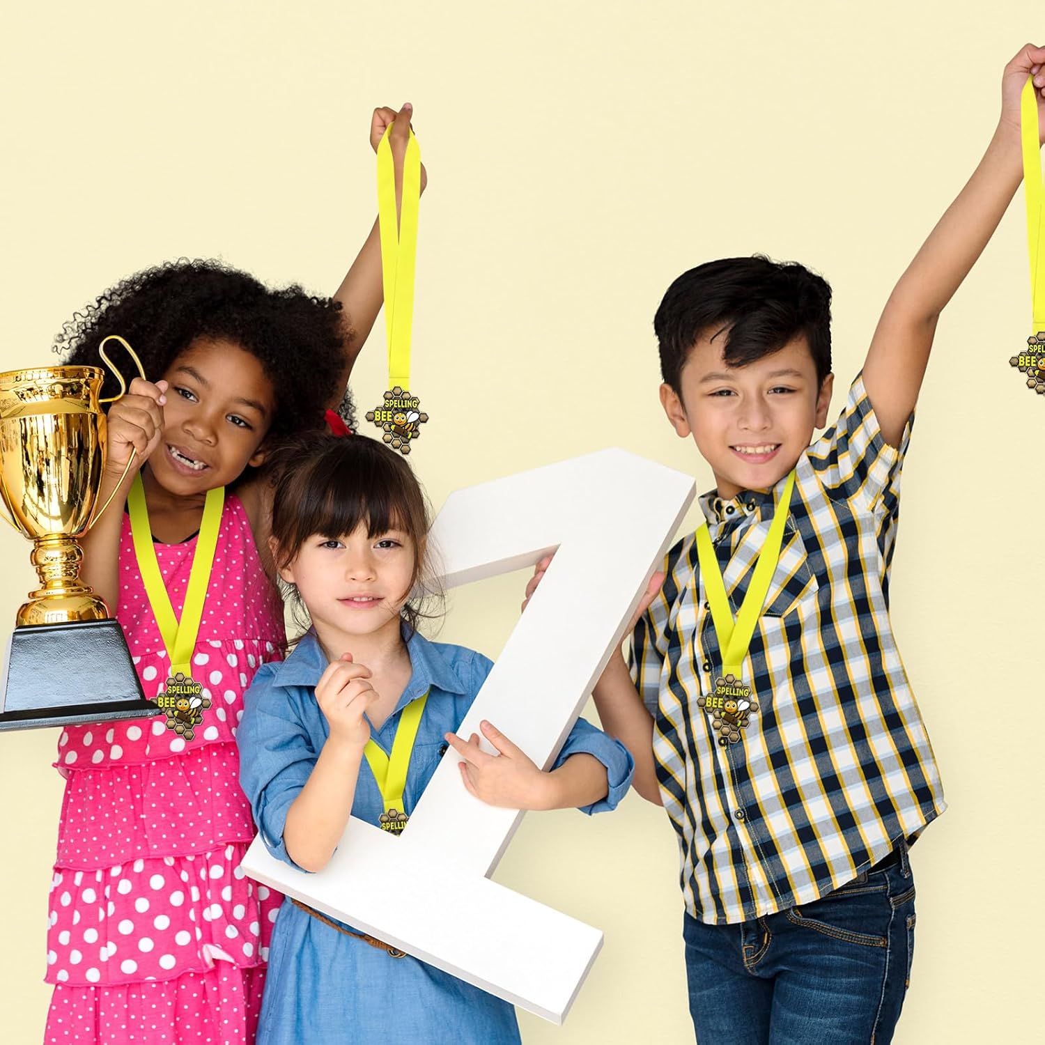 Zonon 12 Pcs Spelling Bee Medals Bulk Honeycomb Spelling Bee Award Medals with Neck Ribbon 3.23 x 3.15 Inches Spell Trophy for Back to School Competitions Party Supplies Winner Gifts