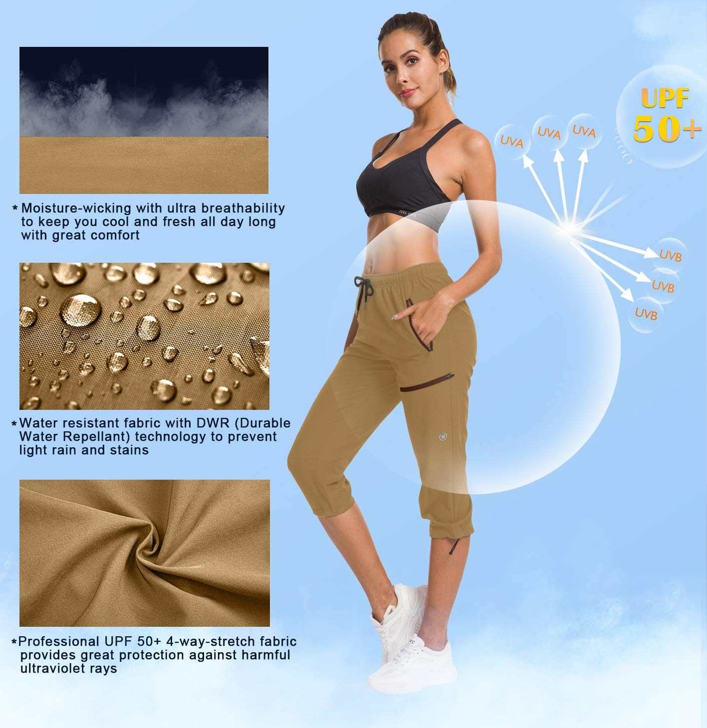 ChinFun Women's Hiking Capris Pants Outdoor Quick Dry Cargo Cropped Pants Water Resistant UPF 50+ - Image 4