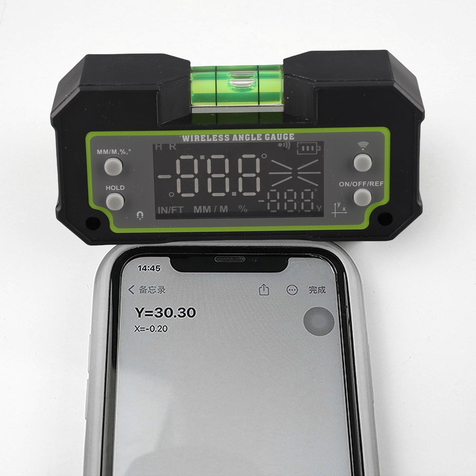 Medidor de ángulo Digital con Bluetooth, Inclinómetro de Dos Ejes Pantalla LCD de Adsorción Magnética Buscador de ángulo Electrónico con Manual de Usuario