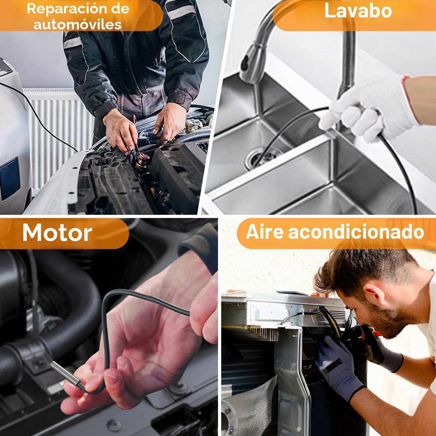 Endoscopio Industrial de Doble Lente, SGAINUL Cámara de Inspección Pantalla IPS de 5 Pulgadas, Endoscopio Industrial con 6+1 LED, Cámara Impermeable IP67 de 8mm, Tarjeta de 32 GB (10 M)