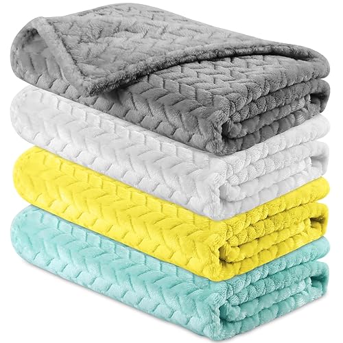 Manta de franela para bebé, 4 piezas, acogedora manta para recién nacidos, bebé, suave y cálida, manta de sherpa de felpa para recepción de bebé,
