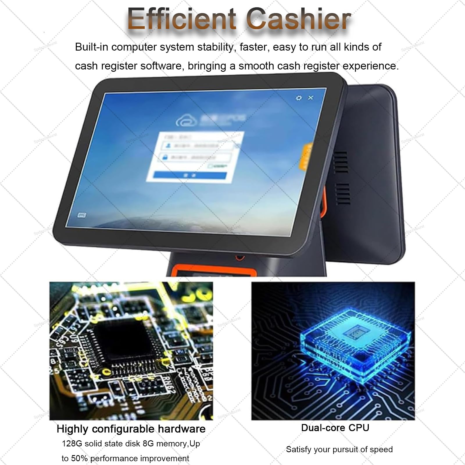 Sistema POS per ristoranti, registratore di cassa intelligente all-in-one con doppio schermo da 15,6 pollici, stampante di ricevute integrata, terminale di pagamento per negozi al dettaglio Black
