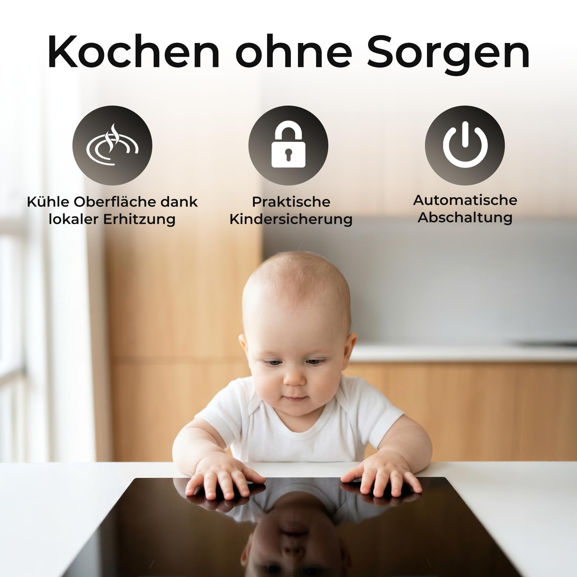 KLAMER Induktionskochfeld 30 cm 2 Zonen 1 Flexzone 3500 Watt Boost Funktion 9 Leistungsstufen Timer Kindersicherung
