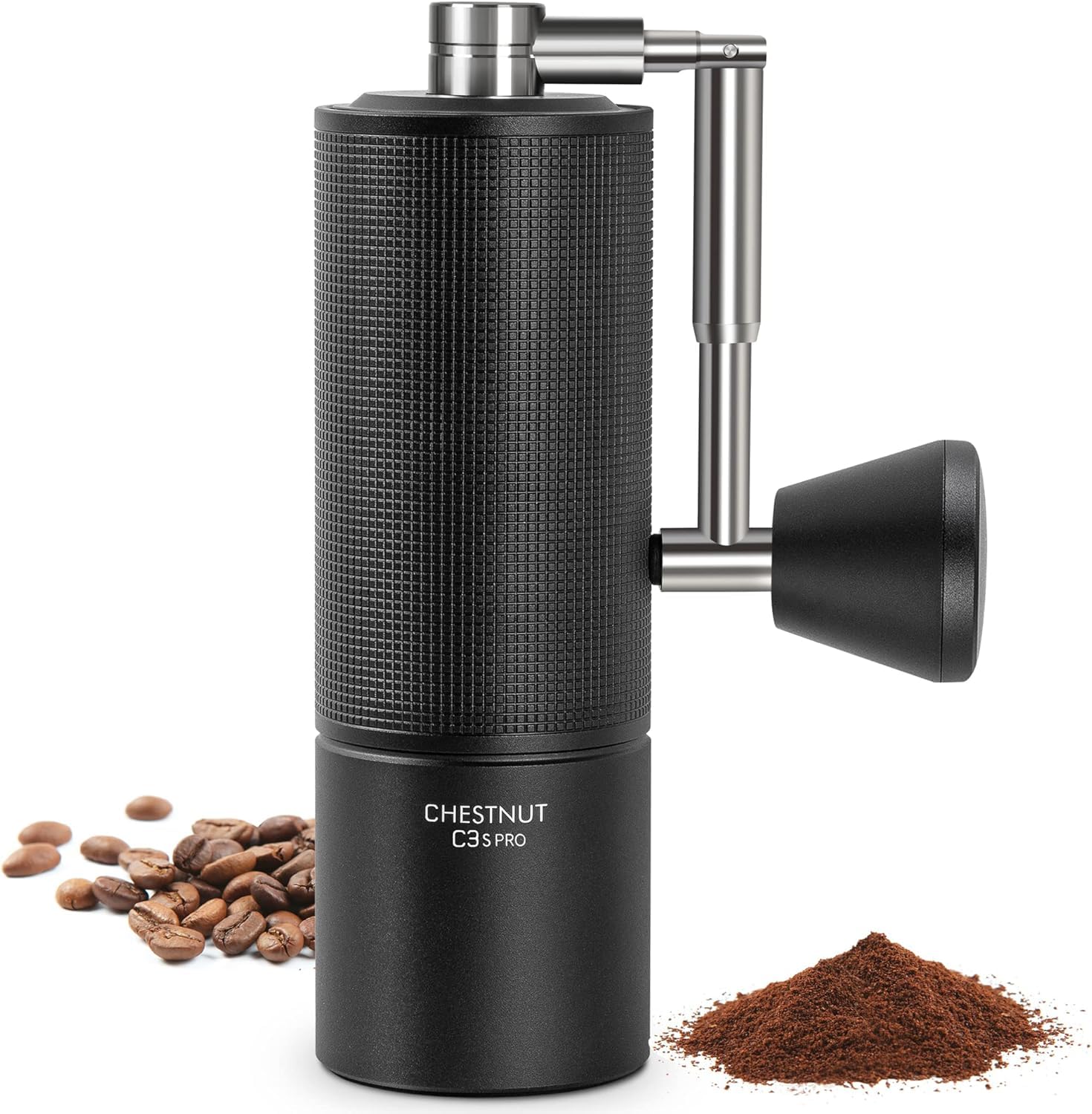 TIMEMORE Chestnut C3S PRO Manual Coffee Grinder - Compact with Foldable Handle, Adjustable Stainless Steel S2C Conical Burr for Espresso, French Press &amp; More, Portable Coffee Grinder (Black)