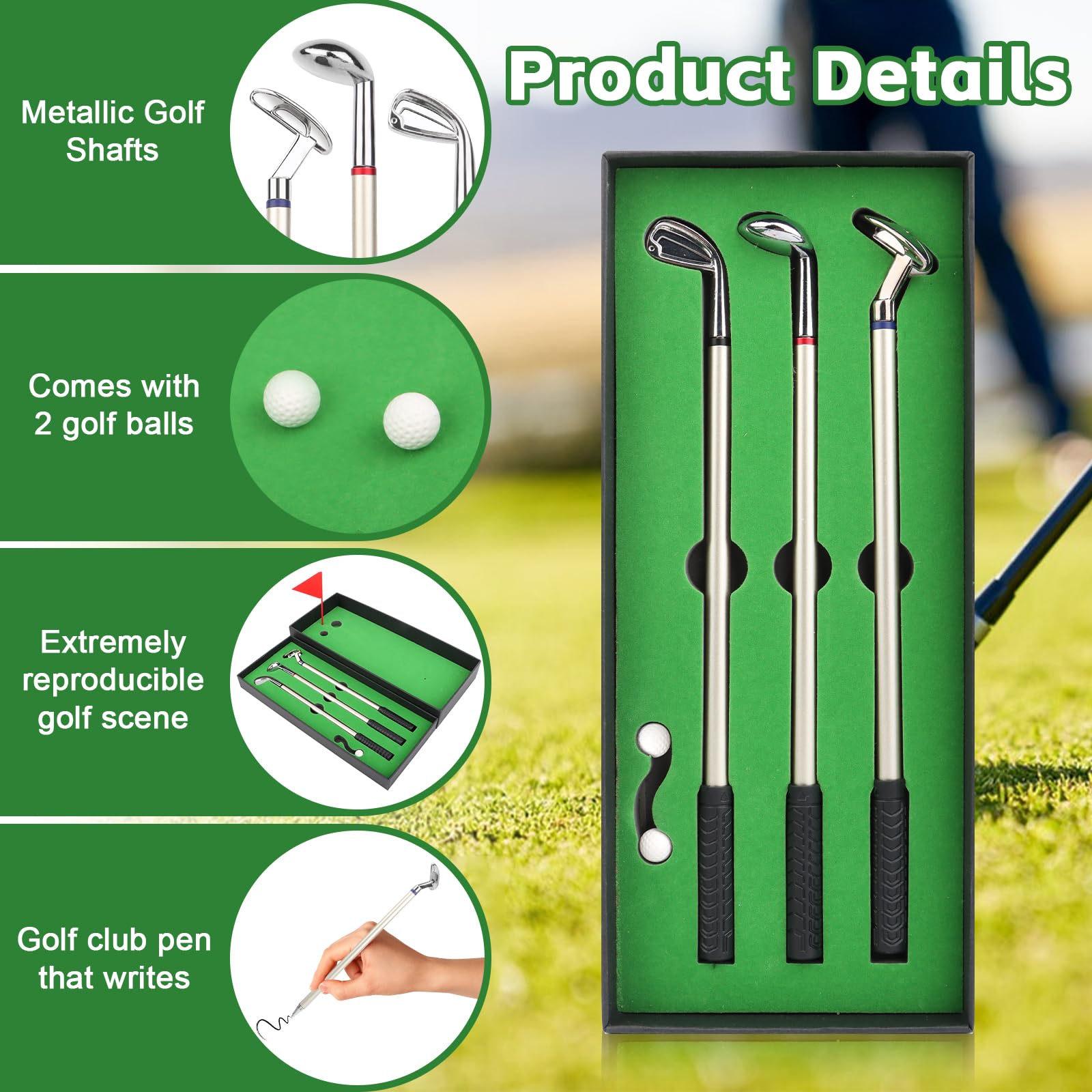 Zestaw 3 Penne per Mazze da Golf in Metallo, Set Regalo da Golf con Palline e Bandierina