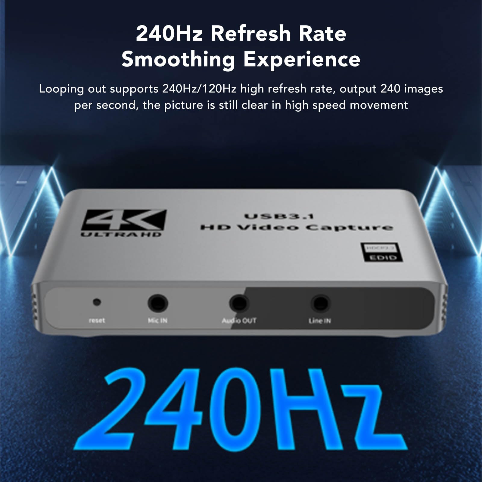 Tarjeta de Captura de Video, 4K 60Hz HDR USB 3.0 1080P Tarjeta de Captura USB, Tarjeta de Enlace de Cámara de Audio de Aleación de Aluminio de 3,5 Mm para Juegos de Transmisión