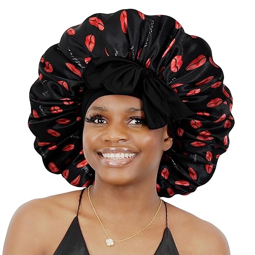 Bonnet Queen - Gorro de satén de seda ajustable para dormir, con banda de amarre ancha y elástica, envolvente, para mujeres de cabello largo, rizado disponible en Yaxa Peru