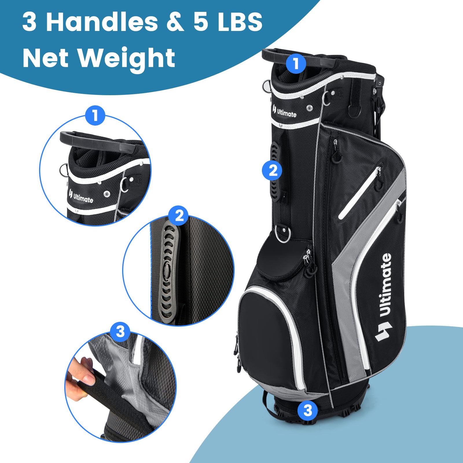 LIFEZEAL Borsa da golf con supporto, borsa da golf a 14 scomparti, borsa da golf leggera con doppie bretelle, 6 tasche con cerniera, custodia antipioggia, per uomini e donne