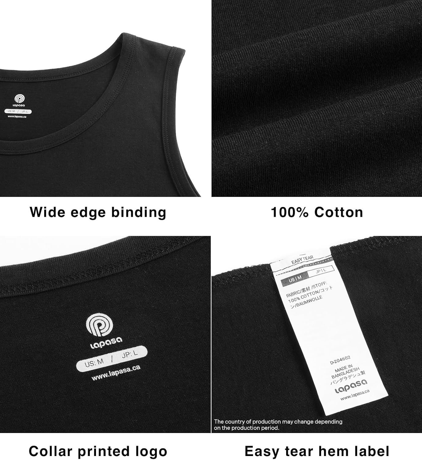 LAPASA Men's 100% Cotton Tank Top Ultra Soft Sleeveless Crewneck Breathable A-Shirts Basic Solid Undershirts Vest 4 Pack M36 - Image 5