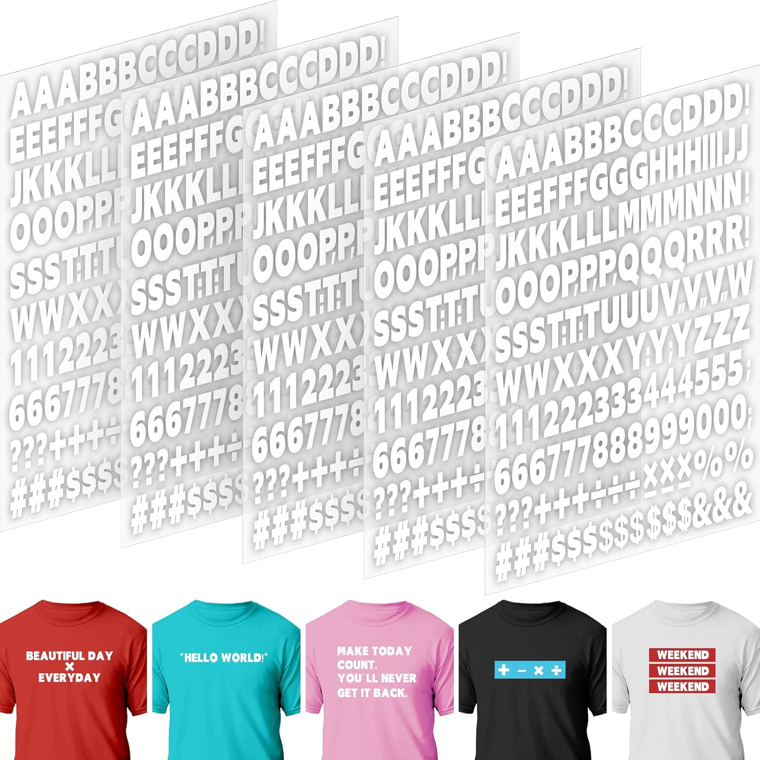 5 Sheets 820 Pieces Iron on Letters and Numbers for