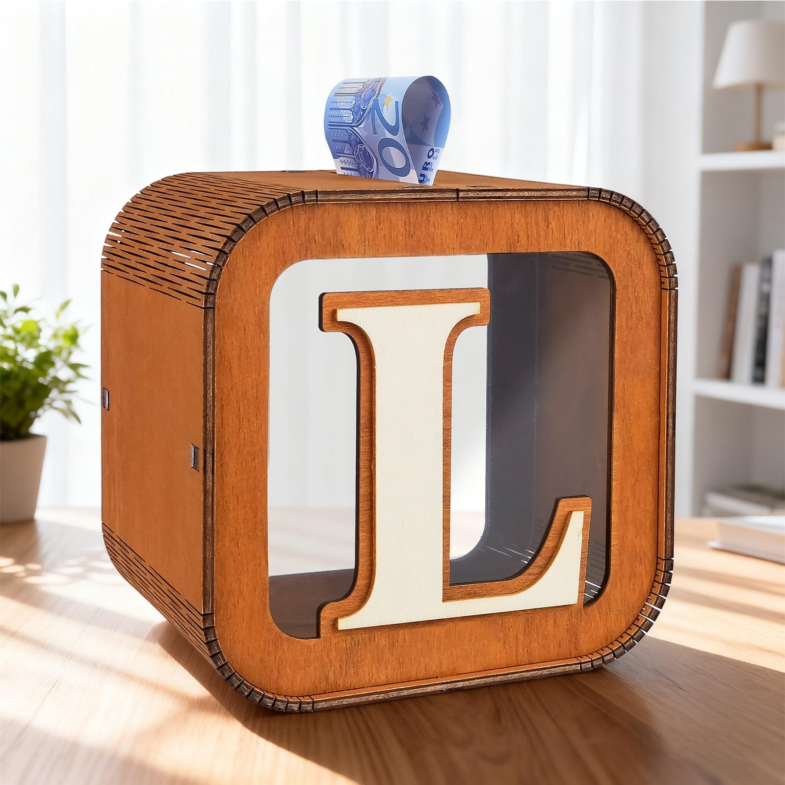 Spardose Personalisierte für Kinder, A-Z Alphabet Sparbüchse Holz Spardose, Dekoration Kreative groß Sparschwein als Geschenke für Junge, Mädchen, Erwachsene, Geburtstag (L)