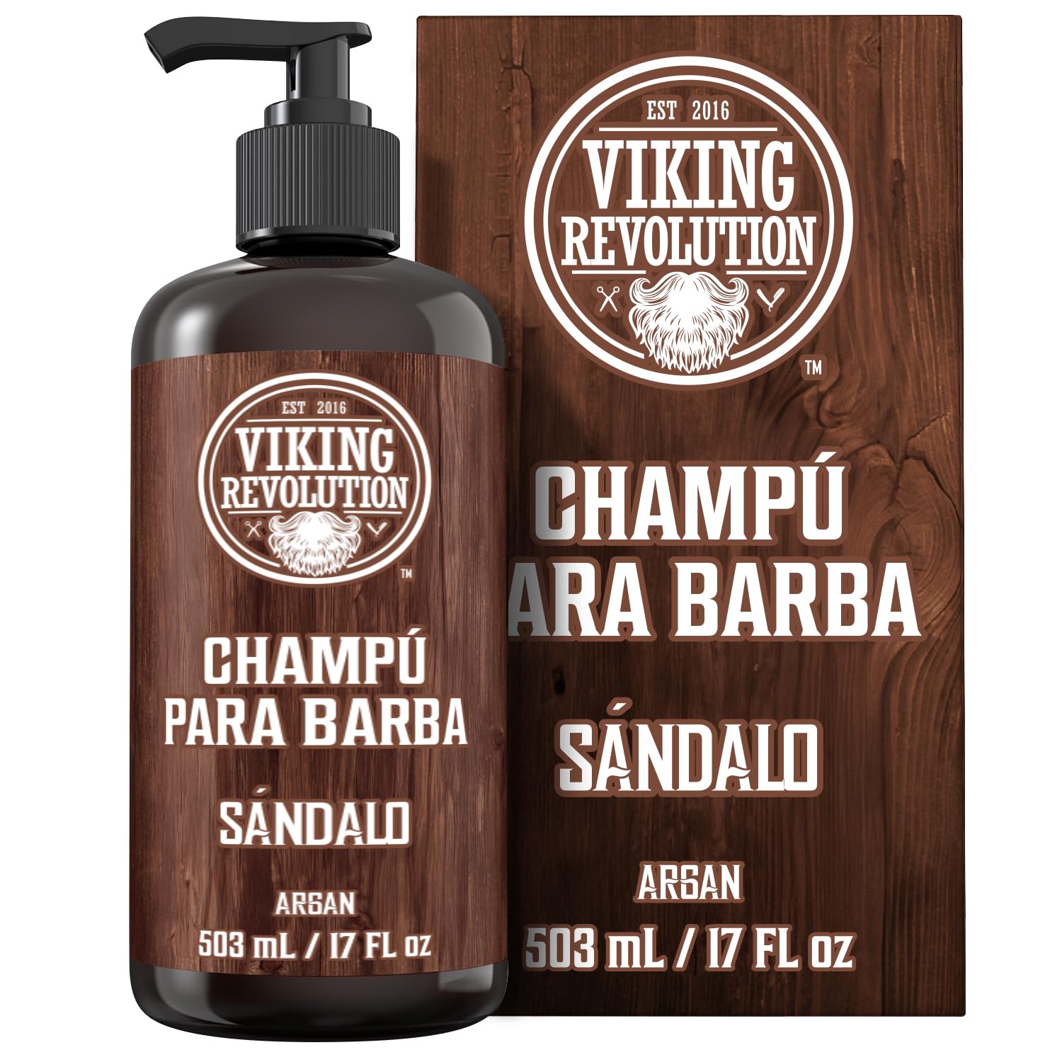 Viking Revolution Champú Barba con Aceites de Argán y Jojoba - Suaviza y Fortalece - Aroma a Sándalo - Champú Barba Hombre con Aceite para Barba (500 ml Champú)