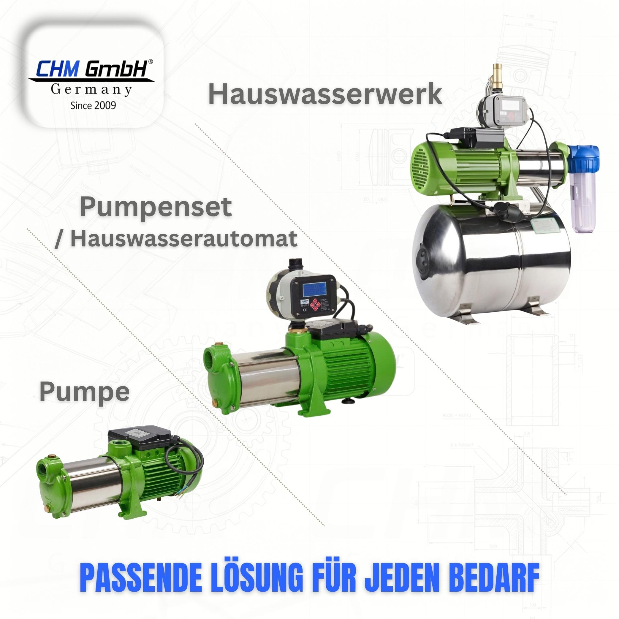 CHM Membrankessel 150 L horizontal, 10 bar, Trinkwasser, Butyl-Membran | Ausdehnungsgefäß/Druckkessel für Hauswasserwerk & Druckerhöhungsanlage, Anschluss 1" AG, Stahlkessel, austauschbarer Membran