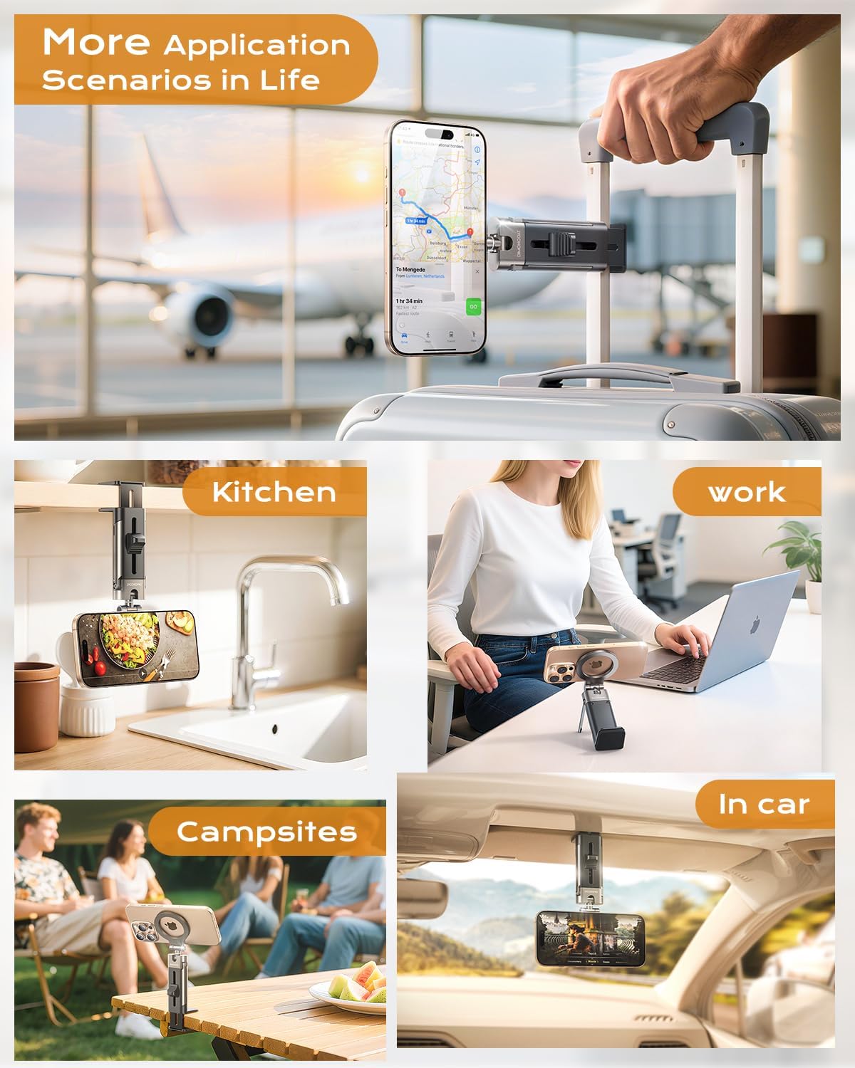 DIMONCOAT for Metal Magsafe Airplane Phone Holder [24*N55 Ultra Magnetic] 360° Adjustable Hands-Free Airplane Phone Mount, Airplane Essentials Phone Stand for Women Men, for iPhone 17 16 15 Pro Max