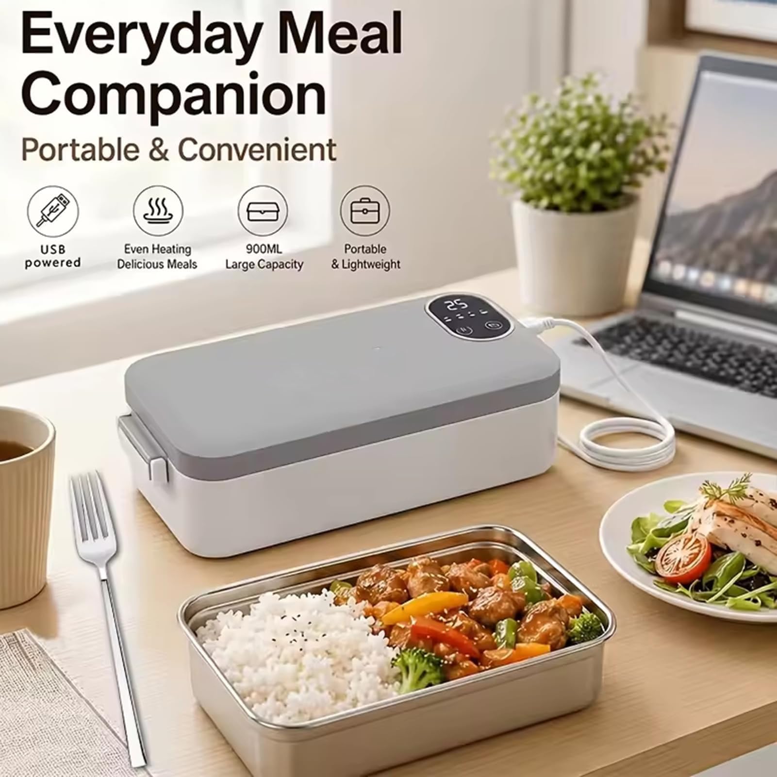 Adius Boîte à Lunch Électrique Portable avec Fonction D'auto-Chauffage, 6 Réglages de Température, Inoxydable 304, pour le Bureau, la Voiture et la Cuisine (Rose)