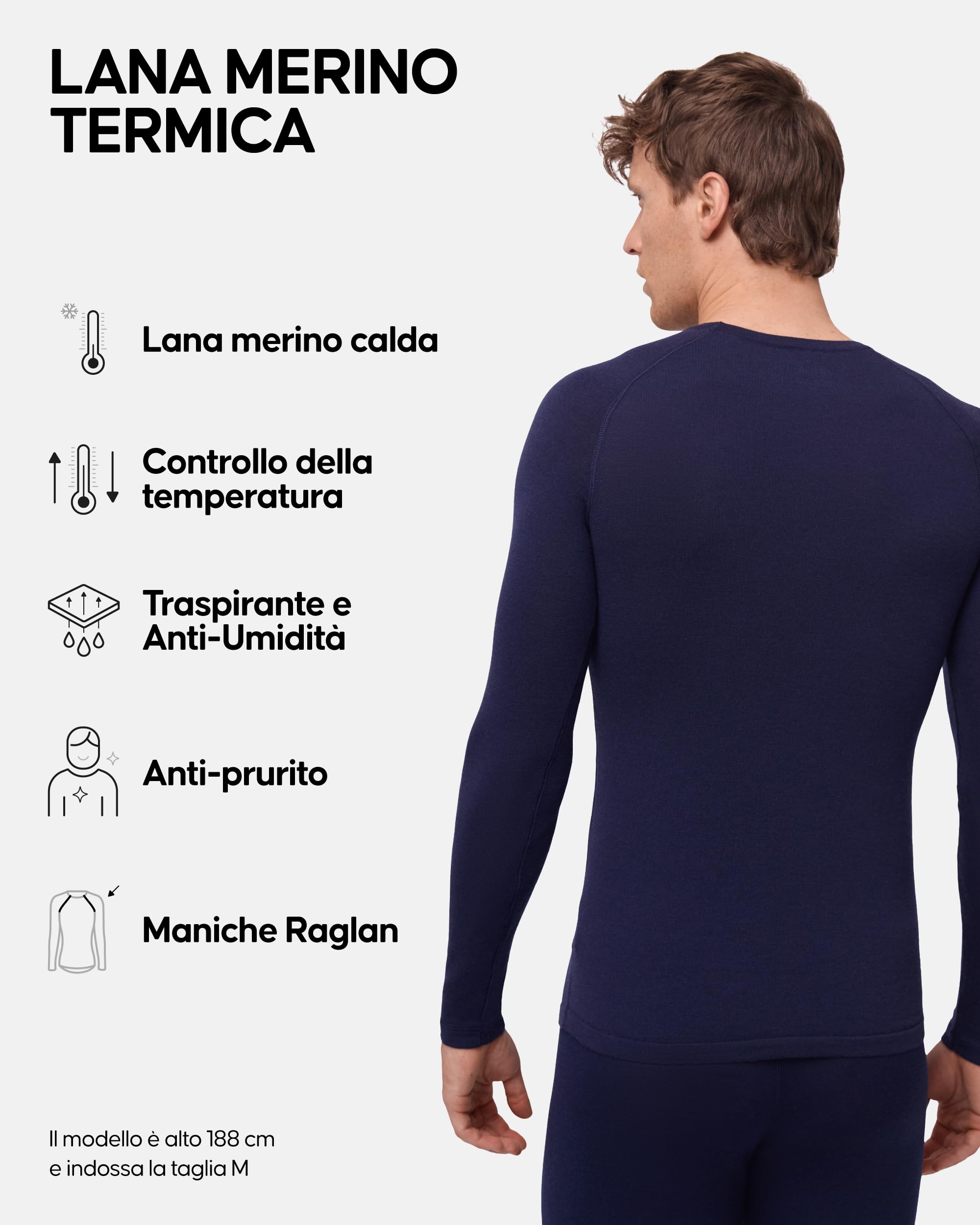 DANISH ENDURANCE Maglia Termica Uomo in Lana Merino, Manica Lunga, per Sci, Trekking, Escursionismo con o Senza Chiusura Zip