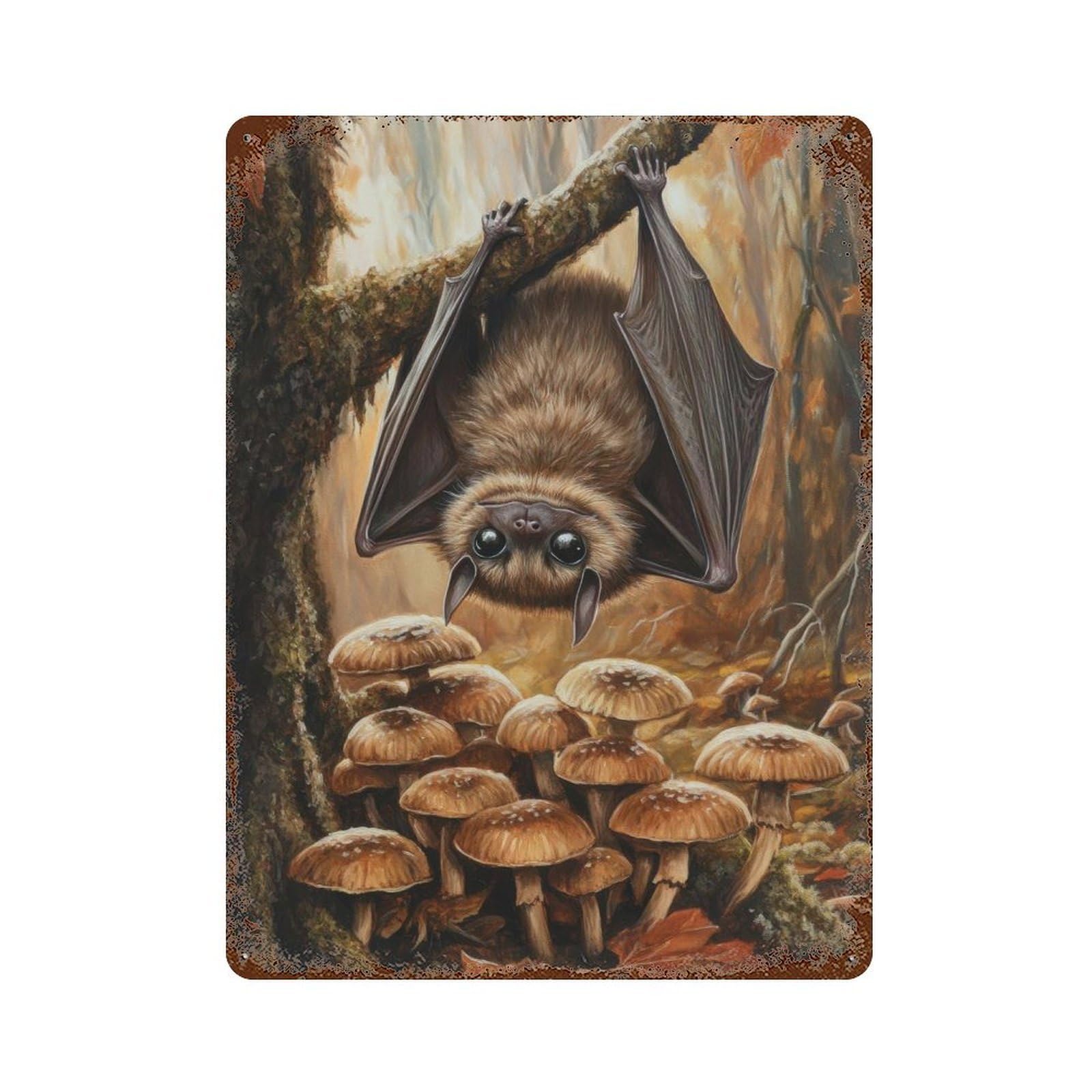 Bat Cottagecore Decor Dark Academia Enchanted Animal Illustration Vintage Nature Rustic Aesthetic Wall Decor Art Metal Tin Poster Modern Home Decor Art Home Bar Shop Decorations Vintage Sign 40x30cm
