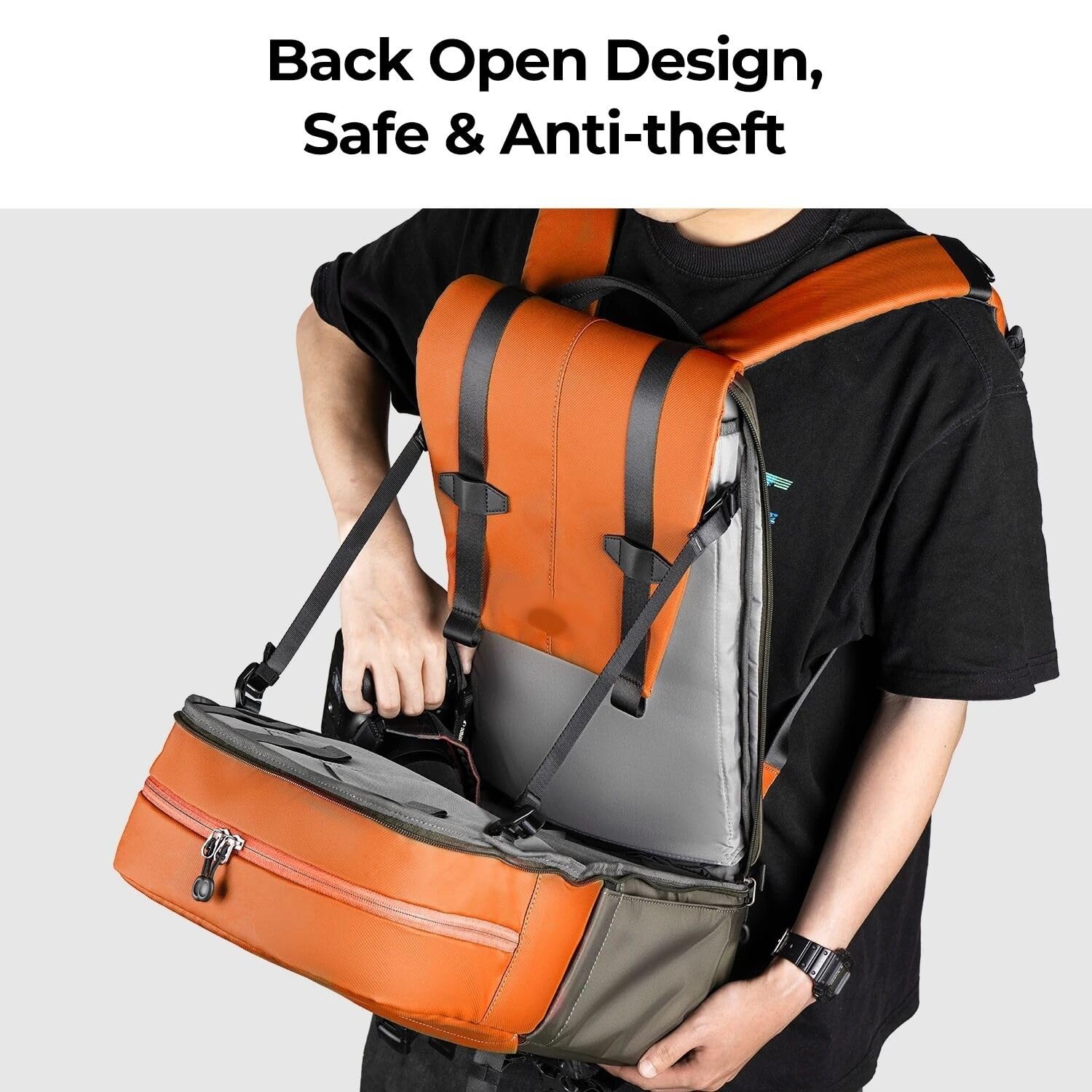 Borsa Reflex Zaino fotografico con copertura antipioggia, borsa da viaggio for fotografia all'aperto, può trasportare un treppiede, accesso rapido laterale, design ergonomico(KF13.087AV1)